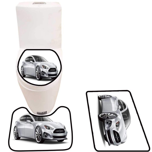 ABPHQTO Aislar el coche plateado en blanco Juego de alfombras de baño de 3 piezas Alfombra de baño Alfombra de contorno y tapa de inodoro ABPHQTO Cont-CHAPPLE-9384