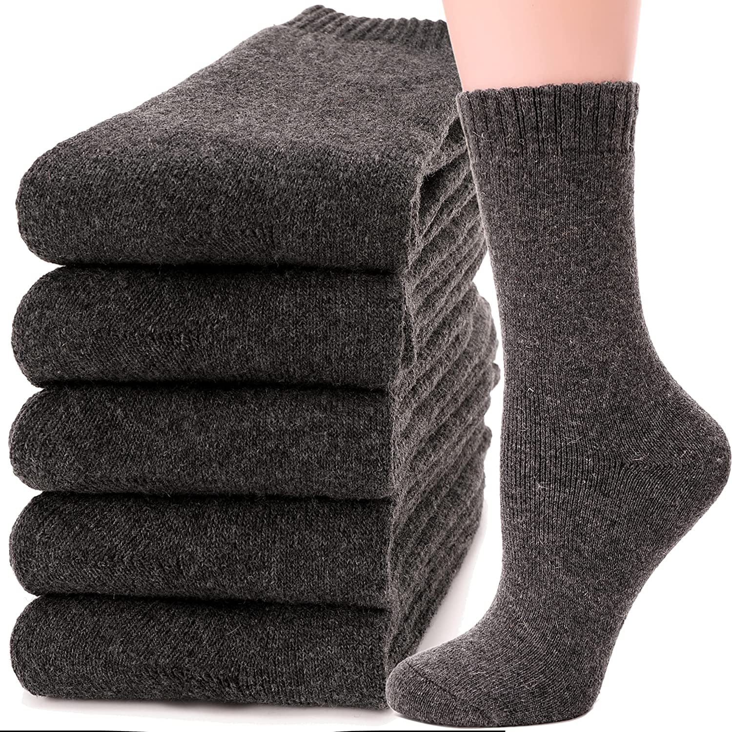 5 Pairs Merino Wool Socks Womens Thicken Thermal Knitting Crew Ladies Sock for /