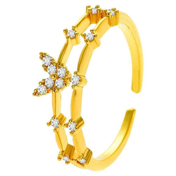 Guodhu Adjustable Gold Silver Plated Butterfiy Rings for Women Dainty Stackable Cubic Zirconia Thumb Rings Eternity Wedding Engagement Band Rings Jewelry