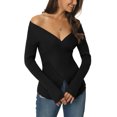 thumbnail image 4 of INSPIRE CHIC Womens' Fall Winter V Neck Wrap Long Sleeve Casual Sweater Tops S Black, 4 of 7