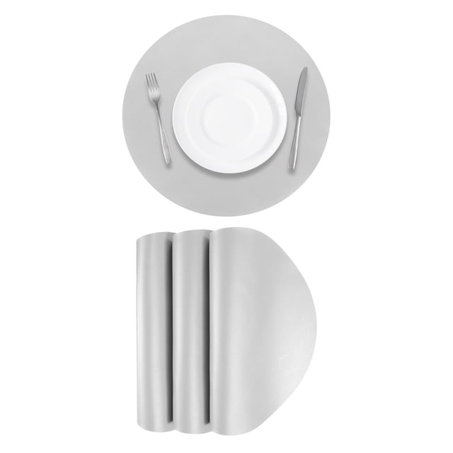 4 Piezas de Manteles Individuales de Cuero Sintético para Mesa de Cena, Manteles Redondos Resistentes al Calor (Plateado)
