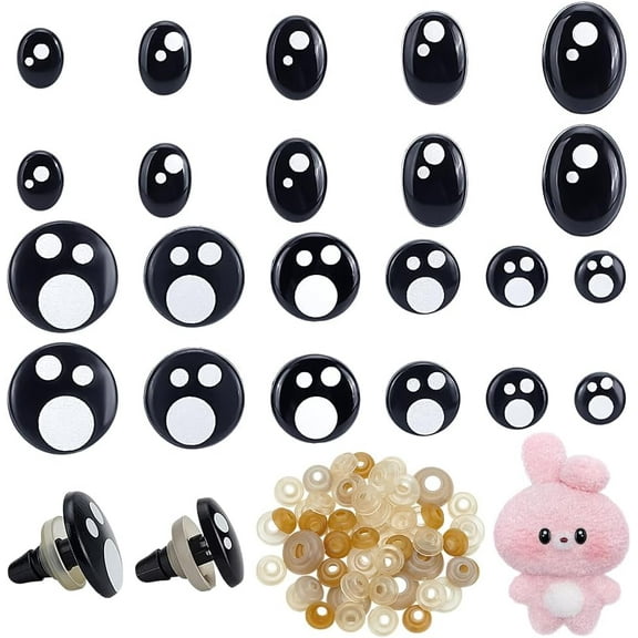PH 230 Sets Kawaii Safety Eyes 11 Sizes Craft Eye Black White Crochet Eyes Plastic Stuffed Animal Eye with Washers Flat Round/Oval Safety Eye for Stuffed Animals Amigurumi Craft Teddy Bear Black