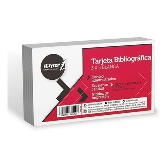 Tarjeta Bibliográfica De 3 X 5 Blanco C/100 Pzas (4 Piezas) AleJaz AF5V7