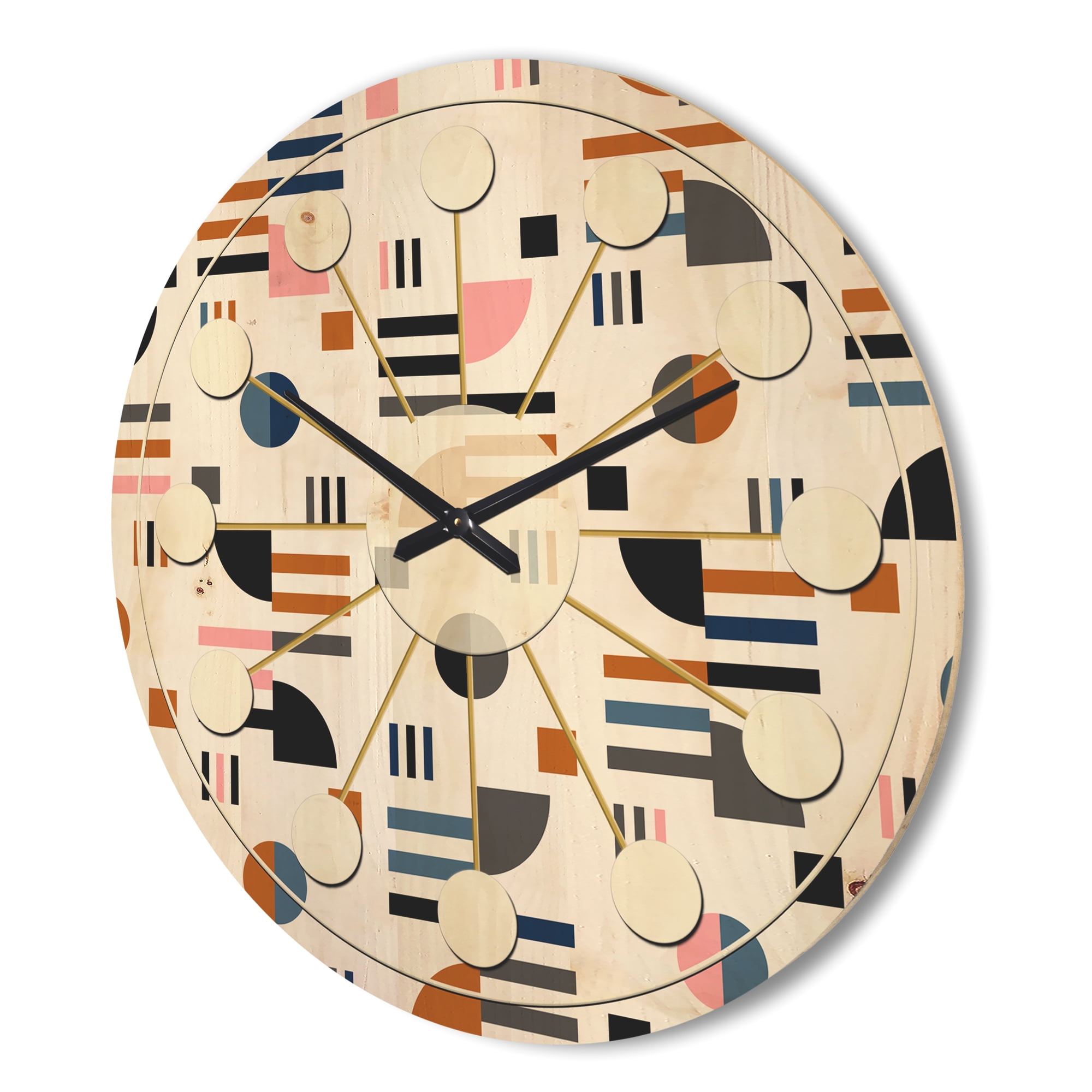 Designart 'Abstract Retro Design XVIII' Mid-Century Modern Wood Wall Clock