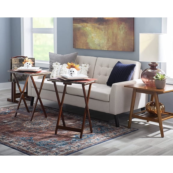 Nikki Brown Faux Marble Tray Table Set Includes 4 Tray Tables and 1 Stand