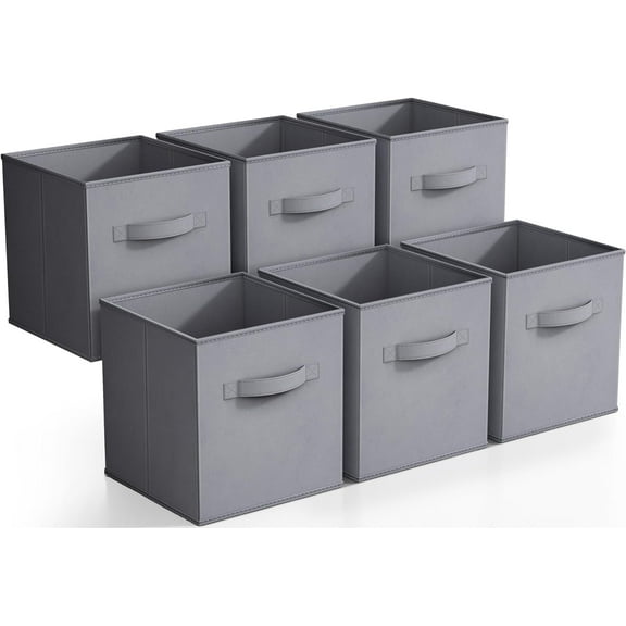 Sorbus 11" Collapsible Fabric Storage Cubes - 6 Foldable Bins with Handles for Clothes, Toys, Books (Gray)