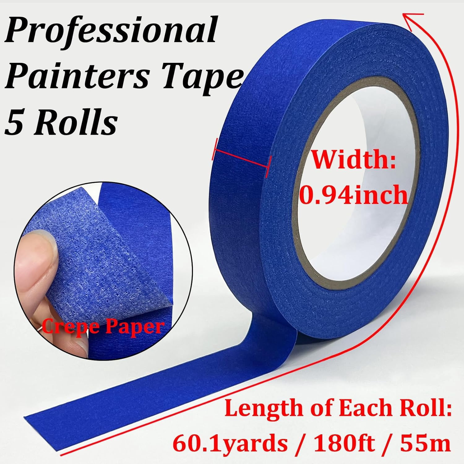 JJEAN-Blue Tape Painters Tape, 5 Rolls Premium General Purpose Masking Tape Painter's Tape (0.94-Inch x 60.1 Yards), Paint Tapes for Walls Painting, DIY Crafts, Arts, Decoration, Removes Easily, No R