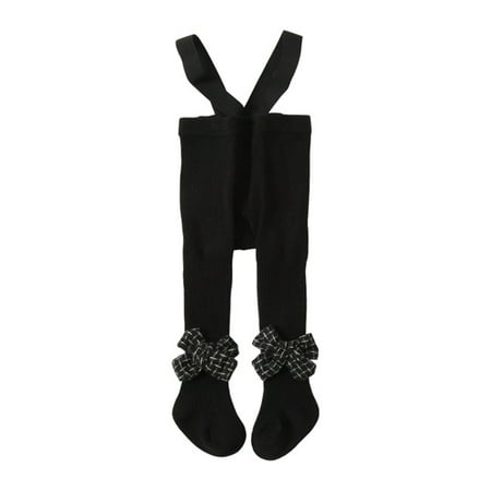 

JYYYBF 0-2T Toddler Baby Girl Knitted Open Crotch Shoulder Strap Pantyhose Pants Party Street Spring Autumn Bow Suspenders wth Socks Black 1-2 Years