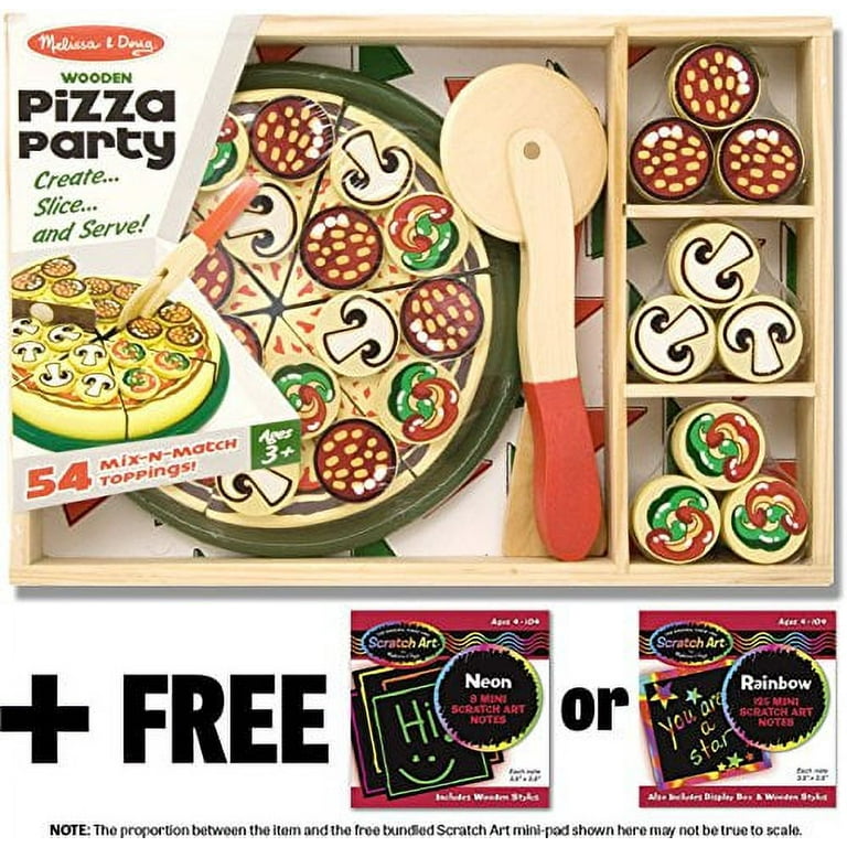 Melissa & Doug Pizza Party Wooden Play Set & 1 Scratch Art Mini-Pad Bundle  (00167) 