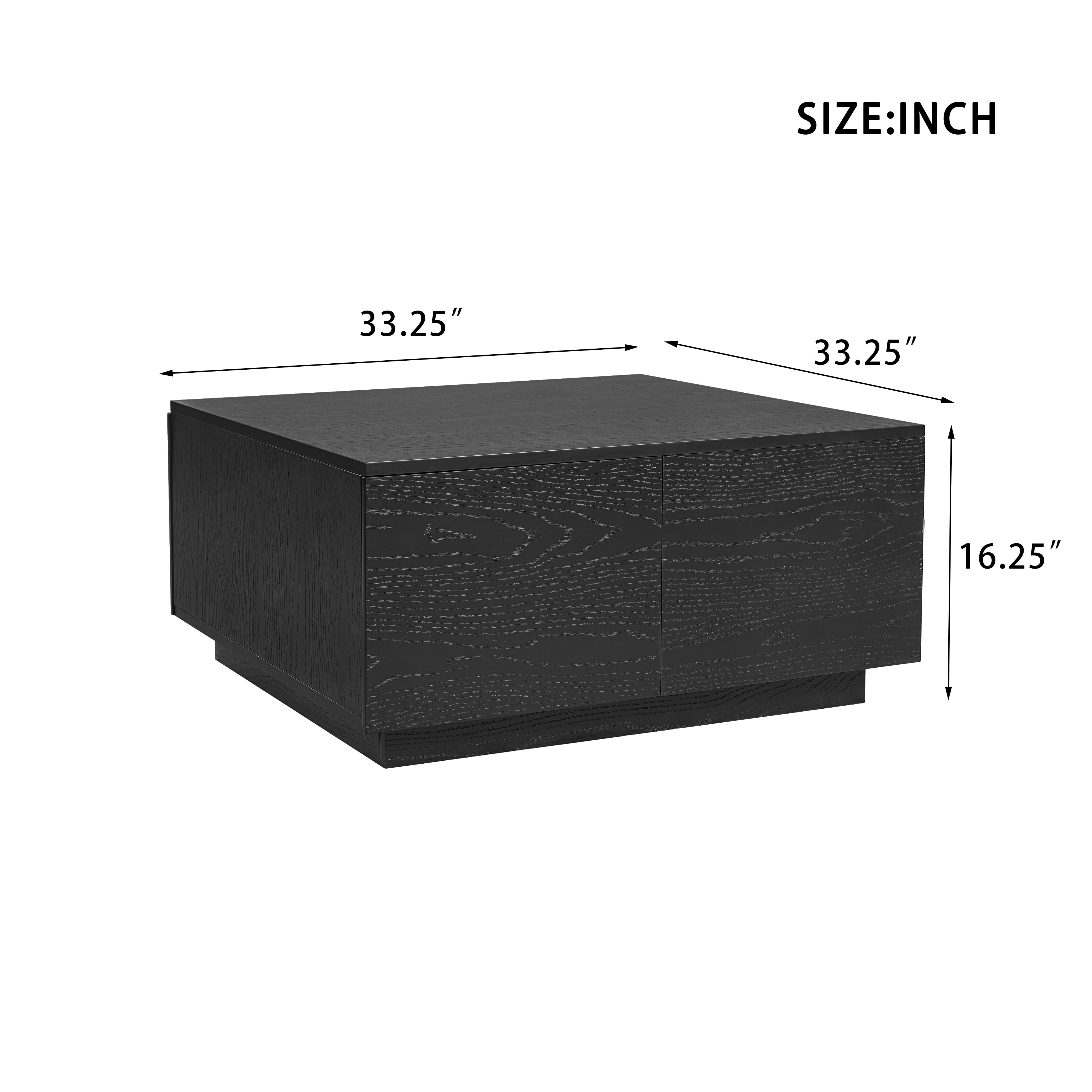 Euroco 33.25" Square Wooden Coffee Table with 4 Storage Drawers,Solid and Engineered Wood Construction