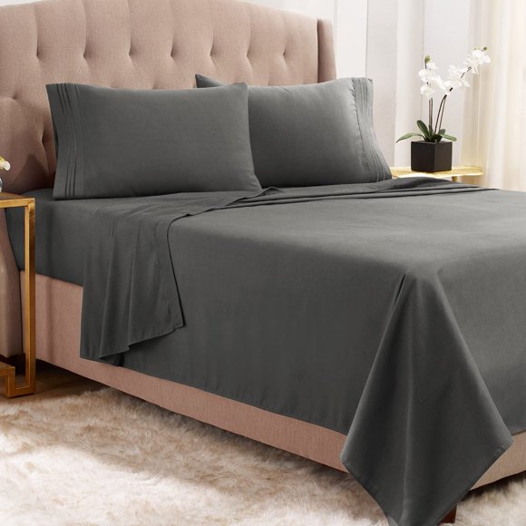 Empyrean Twin Sheets Set - 3 PC Super Soft Twin Bed Sheets - Double Brushed Microfiber Twin Sheet Set - Hotel Luxury Charcoal Gray Bed Sheets Twin Size, with 4 Corner Elastic Straps