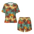 thumbnail image 5 of "Wukai Colorful Hawaii Palms Women's Pajama Set - Short-Sleeve Top and Shorts with Elastic Waistband and Pockets for Loungewear, Yoga, and Casual Wear-Medium, 5 of 8