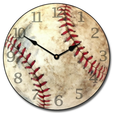 Baseball Wall Clock, Available in 8 sizes, Most Sizes Ship the Next Business Day, Silent Whisper Quiet Non