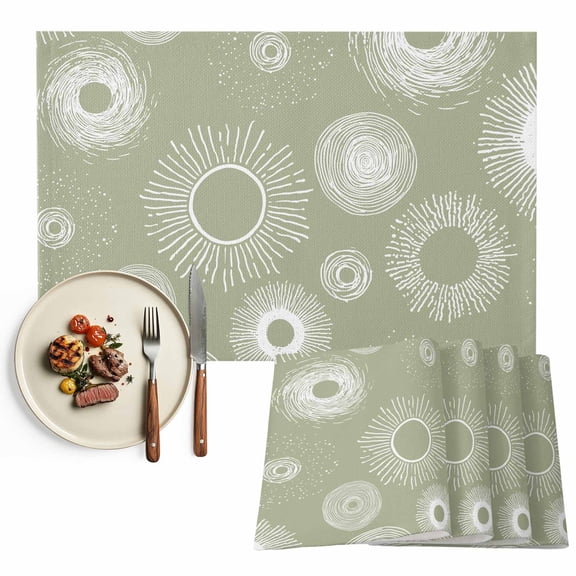 Placemats Set of 4, Sage Green Circle Place Mats Lines Modern Abstract Art Tablemats Washable Placemat Table Decoration for Kitchen Table Dinner Party Home Decor Indoor Outdoor 13x19 Inch