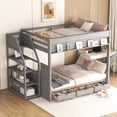 thumbnail image 2 of Harper & Bright Designs Full over Full Size Convertible Bunk Bed with Storage Staircase, Wood Full Size Bunk Bed with Bedside Table and 3 Drawers, Gray, 2 of 12
