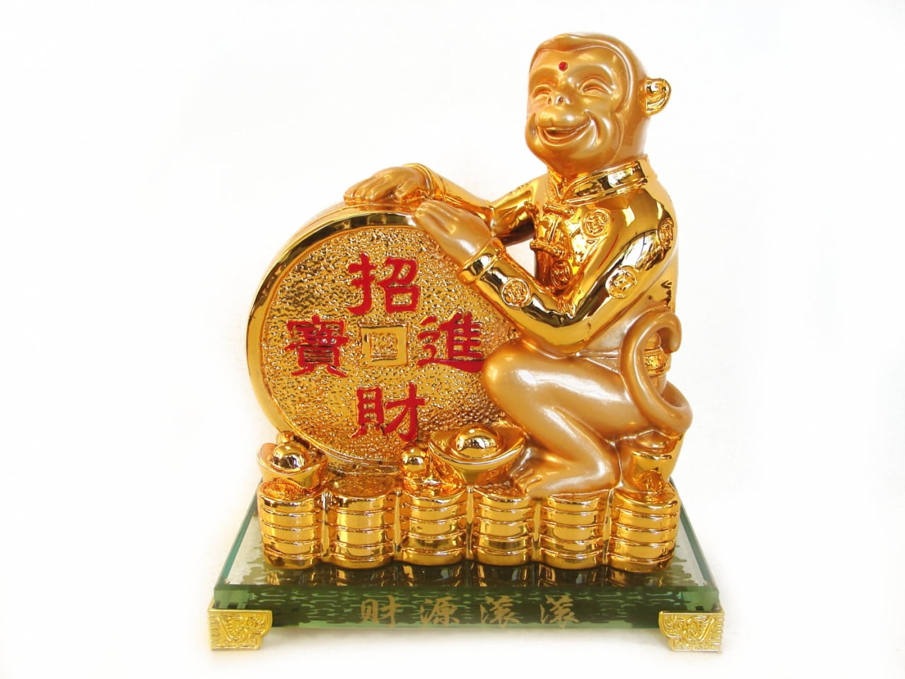 Chinese Fengshui tibet silver Yuanbao money coin peach ruyi animal monkey statue 