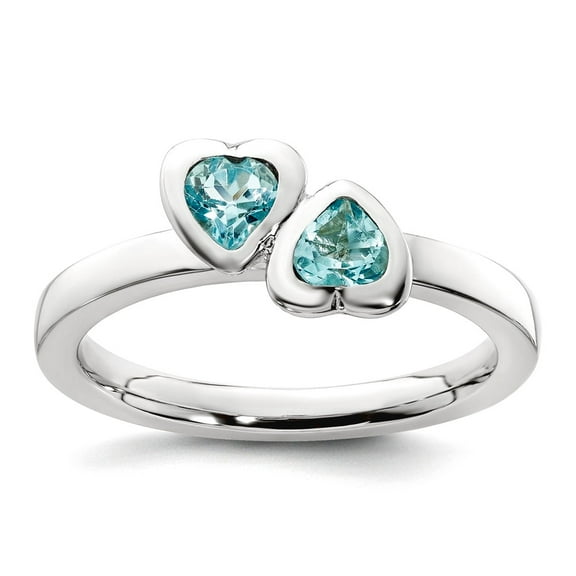 925 Sterling Silver Bezel Polished Stackable Blue Topaz Double Love Heart Ring Size 5 Stackable Ring for Women