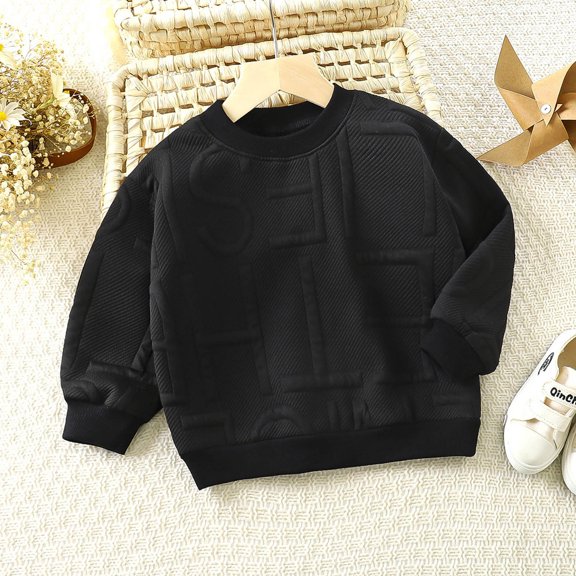 Boys Hoodies Solid Color 3D Letter Embossed Pullover Hoodie Top Crew Neck Fall Hoodies for Boys Size 3-4Y