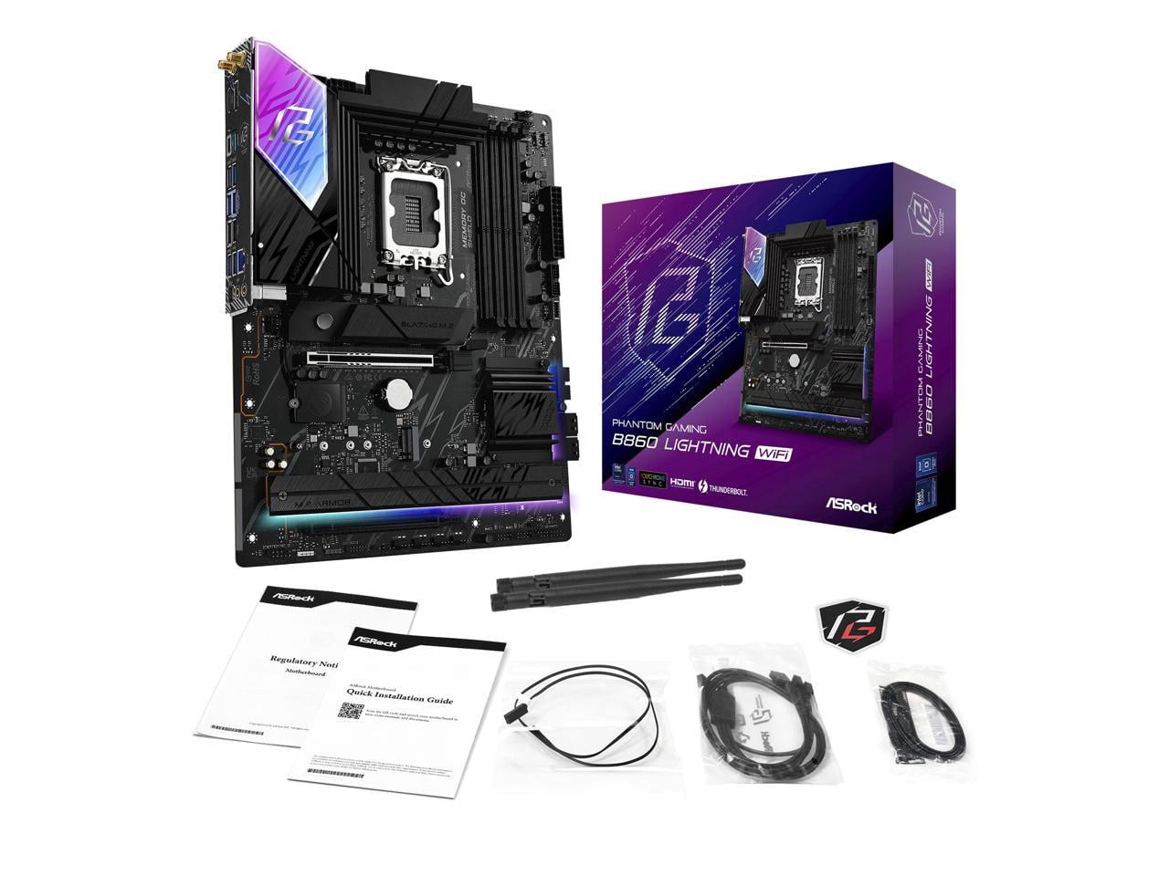 ASRock Phantom Gaming B860 Lightning WiFi LGA 1851 Intel B860 SATA 6Gb/s DDR5 ATX Motherboard