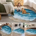 thumbnail image 5 of Abstract Beach Waves Round Rugs for Living Room 4ft Watercolor Blue Ocean Non Slip Circle Rug Washable Low-Profile Indoor Carpet for Bedroom, Dining Room, Bathroom, 5 of 9