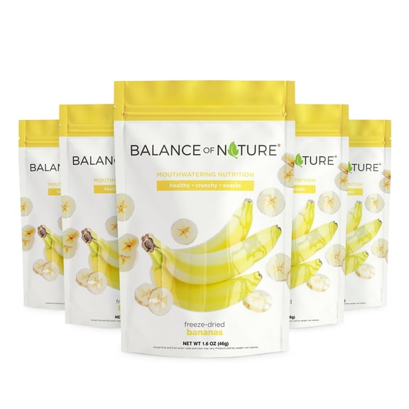 Balance of Nature Freeze-Dried Bananas (5 Pack) – 100% Real Fruit, Crunchy Banana Slices, Healthy Snack, Mouthwatering Nutrition, Gluten-Free, Vegan, No Sugar Added, Five 1.6 oz Bags