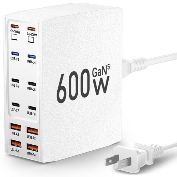 Estación de carga USB SAIPKYGS Cargador USB C de 600 W y 12 puertos