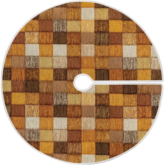 FMSHPON Brown Mosaic Buffalo Plaid Xmas Christmas Tree Skirt Stand Mat for Holiday Party Decoration Indoor Outdoor 36 inches