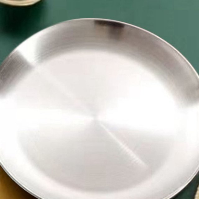 2X para Escupir Huesos de Acero Inoxidable de 30 Cm, Bandeja Poco Profunda Plateada, Disco de Comedor de Metal, Redondo, Vajilla de Postre