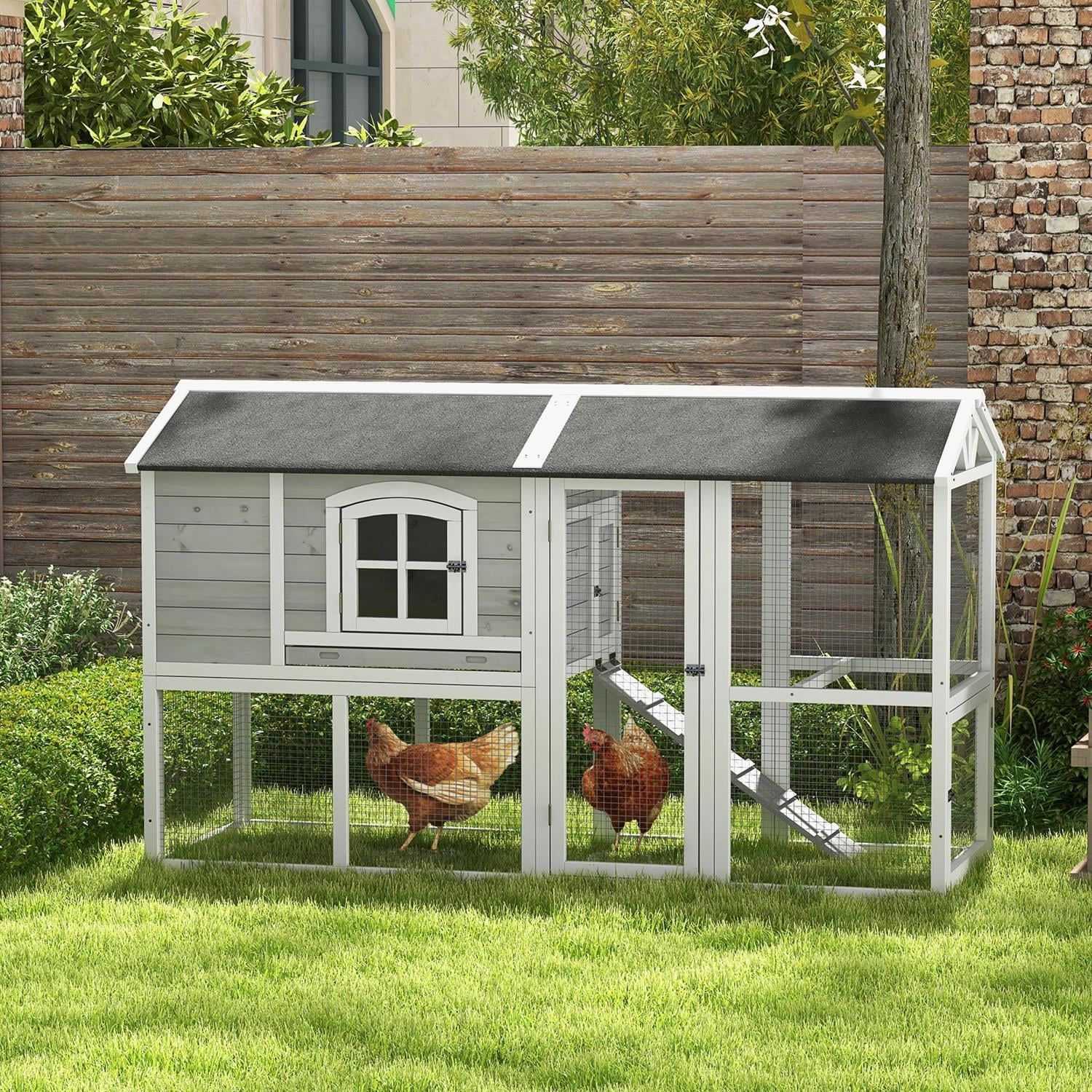 Pefilos 77" Large Chicken Coop Rabbit Hutch, Outdoor Wooden Poultry Cage Hen House with Nesting Box, Removable Tray for Garden Backyard, Gray