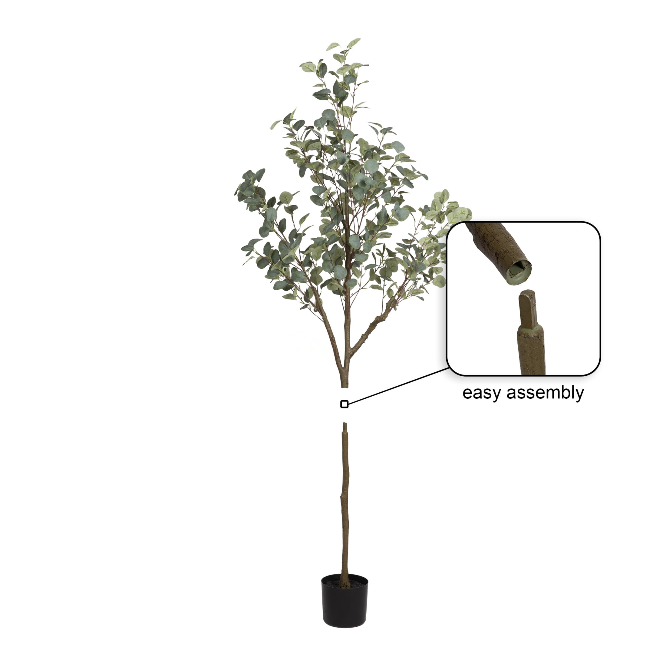 Kate and Laurel Eudora Faux Eucalyptus Tree with Jia Curved Planter Pot, 6 FT, Cream, Potted Artificial Tree Indoor with Realistic Foliage and Added Moss, Fake Plant for Living Room Decor