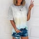 thumbnail image 4 of Camiseta de manga corta para mujer, cuello redondo, teñido anudado, estampado degradado, camiseta informal de manga corta a la moda, gris L, 4 of 6