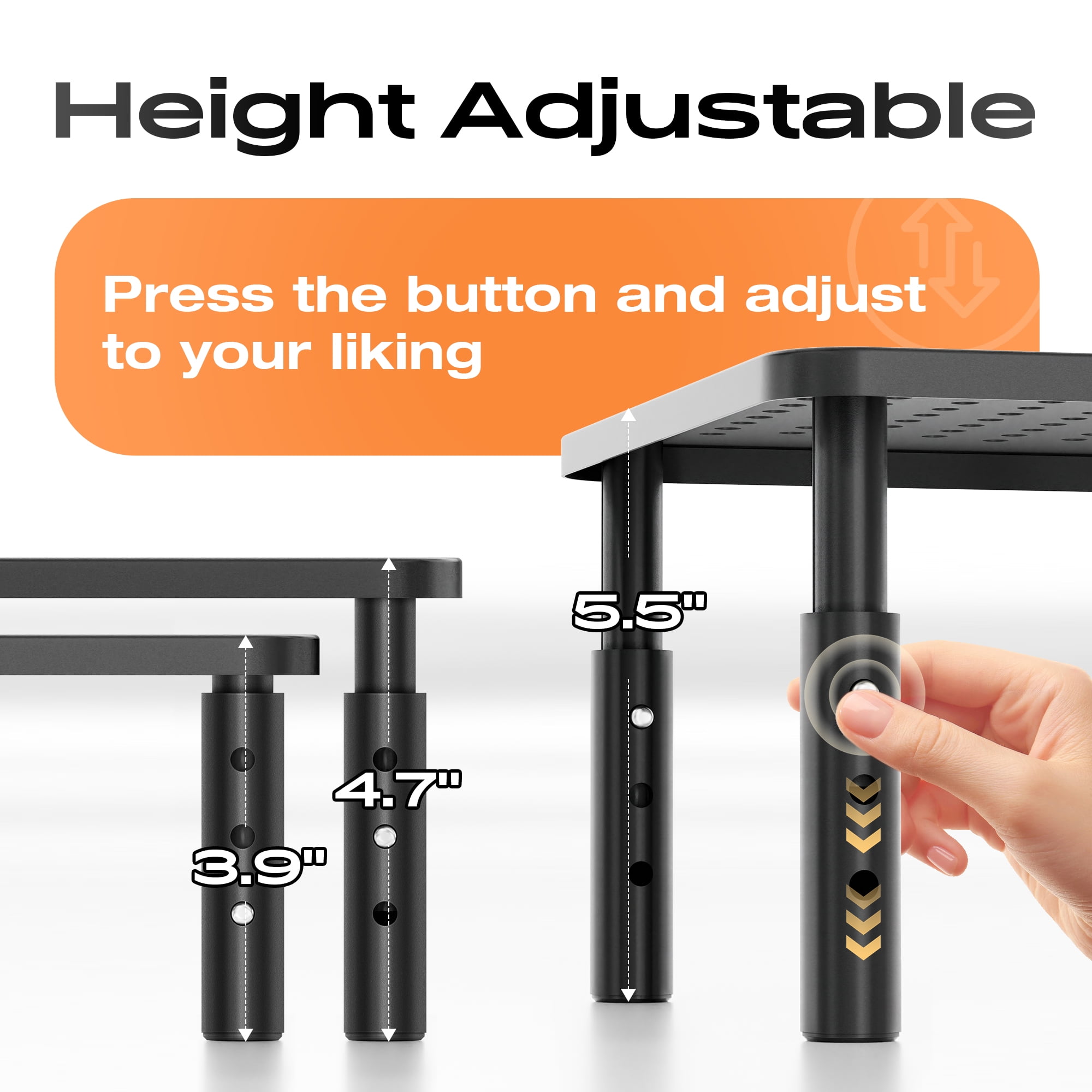 Canyora Computer Monitor Stand Riser for Desk, 3 Height Adjustable PC Laptop TV Desktop Monitor Stand Shelf, Metal Short Printer Table, Stand Riser for Desk, Office Desk Organizers and Accessories, 2