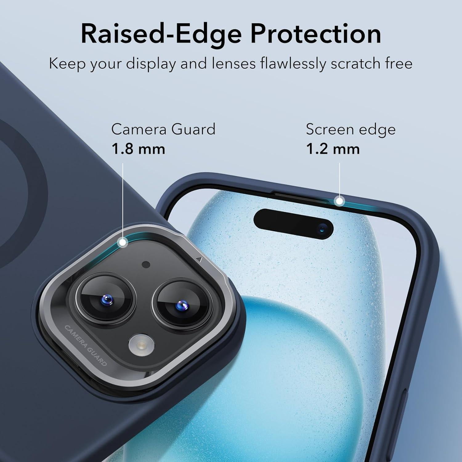ESR iPhone 15 Plus Built-in Grip Ring Silicone Cell Phone Case, Blue