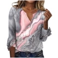thumbnail image 2 of Puntoco 2024, tops de moda de verano para mujer, camiseta informal estampada de manga tres cuartos con cuello en V y manga acampanada, 2 of 5