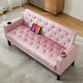 thumbnail image 4 of 62" W Loveseat Sofa w/ 2 USB Charger Ports and 2 Cupholders, Mid-Century Modern Tufted Pink Velvet Small Love Seat Couches for Compact Living Room, Bedroom, Apartment, Dorm, 4 of 9