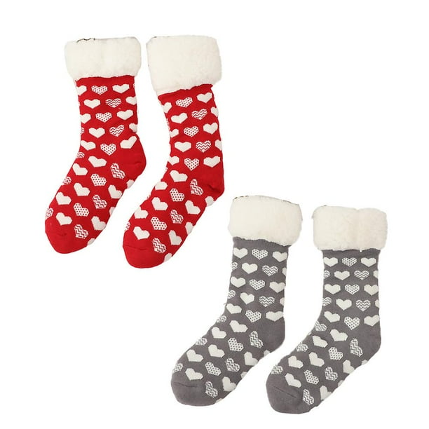 Calcetines tipo pantuflas, 2 pares de calcetines de piso antideslizantes de tubo largo, antideslizantes ultra suaves para invierno navideño