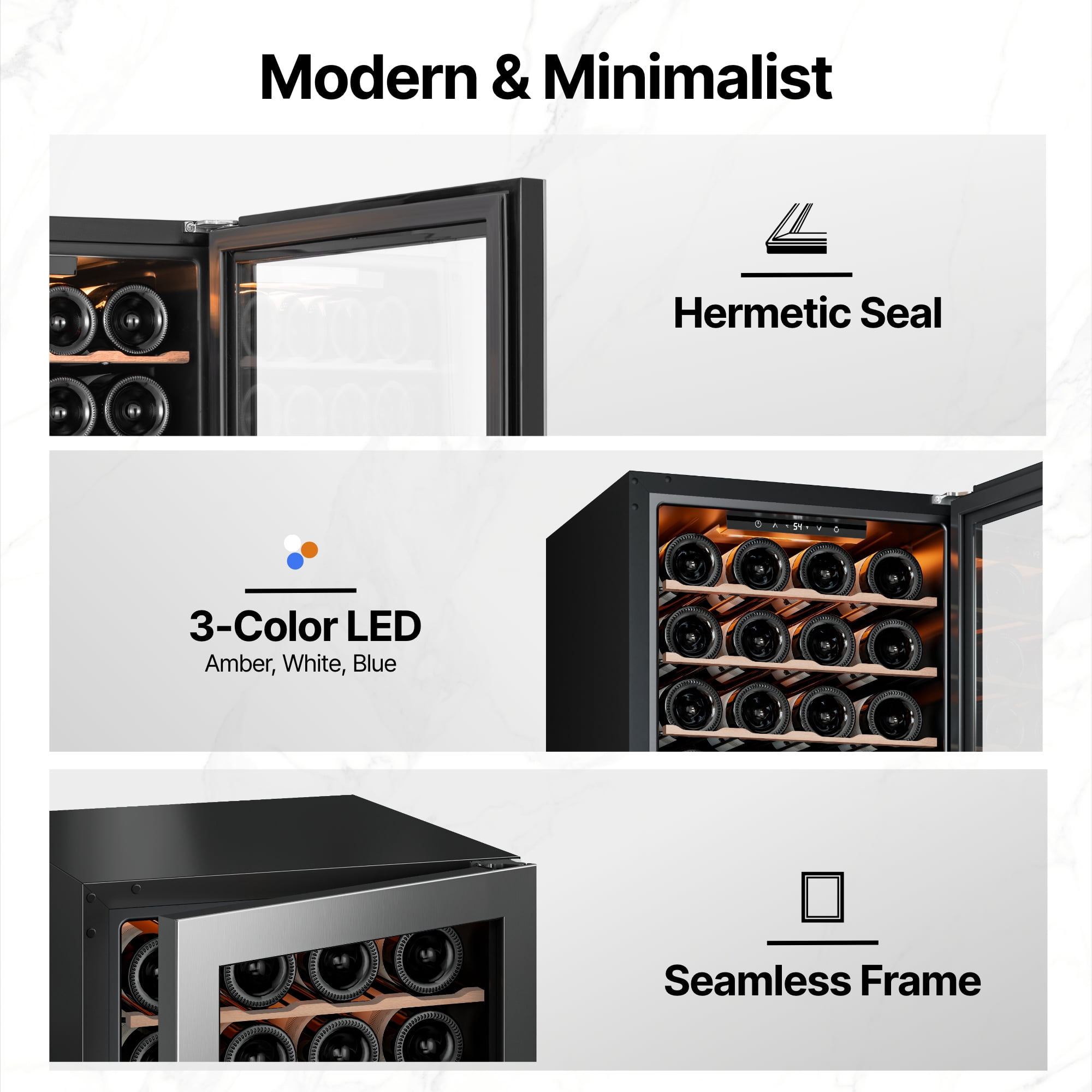 Ca'Lefort Wine Cooler Refrigerator, 3.11 cu.ft. Mini Wine Fridge Freestanding Wine Chiller with Double-Layer Glass Door for Home/Office