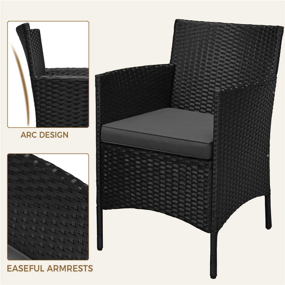 Renwick 3-Piece Rattan Furniture Set with 1 Side Table and 2 Chairs, Black/Gray