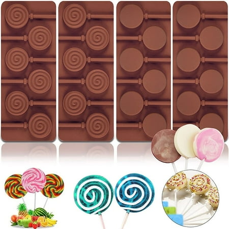 

Lollipop Candy Mold Silicone Lolly Pops Molds Round Swirl Hard Candy Lollypop Sucker Molds 4Pc