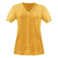 thumbnail image 3 of Gibobby Camisas Para Mujer Elegantes Camisa elegante de encaje liso con cuello de para mujer, blusa elegante de Color sólido a la moda, camiseta y cómoda de manga corta（Anaranjado， XXL), 3 of 4