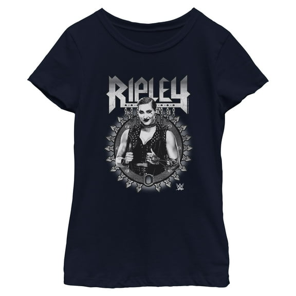 Girl's WWE Ripley Black and White Photo Graphic Tee Black X Large