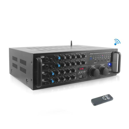 2000 Watt BT Stereo Mixer Karaoke Amplifier, Microphone/RCA Audio/Video Inputs, Mic-Talkover, USB/SD Readers, Rack Mountable
