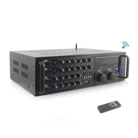 Sima Video Mixer (PYLE PMXAKB2000 - 2000 Watt Bluetooth Stereo Mixer Karaoke Amplifier, Microphone/RCA Audio/Video Inputs, Mic-Talkover, USB/SD Readers, Rack Mountable)