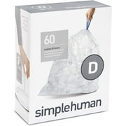 simplehuman Code D Custom Fit Drawstring Recycling Trash Bags, 20 Liter / 5.2 Gallon, Clear, 60 Count