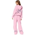 thumbnail image 2 of Bow Hoodie Set for Women Bow Sweatpants Set for Women Women's 2 Piece Outfits Bow Trim Print Hoodie Sweatsuit Sets Oversized Sweatshirt Wide Leg Sweatpants With Pockets, Pink-M, 2 of 6