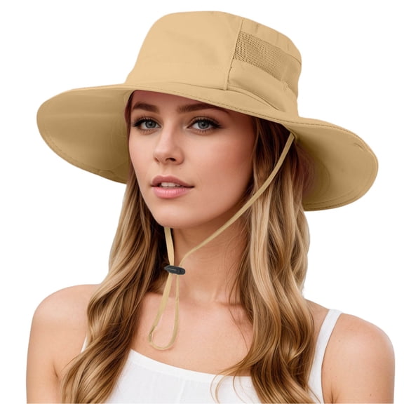 Fgnfyis Breathable Unisex Bucket Hat For Outdoor Sports Summer Sun Adjustable Drawstring Lightweight Casual Fishing Cap Khaki One Size