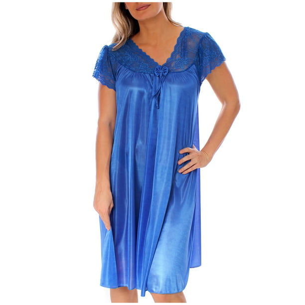 Nightgown For Women Cap Sleeves Plus Size Sexy Silky Feeling With A