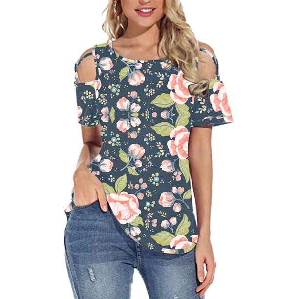 Camisetas de verano para mujer, túnica de manga corta con tiras y hombros descubiertos Fridja nalpqowj5543