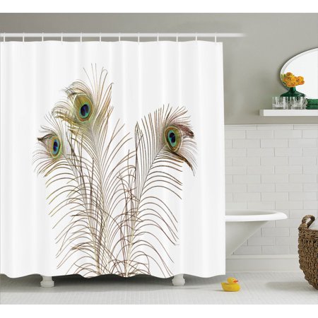 Simple Bathroom Decor Peacock Decor Shower Curtain Set, Peacock Feathers Closeup Simple Picture Minimalistic Design Stylish Home Artwork, Bathroom Accessories, 69W X 70L Inches, By Ambesonne ()