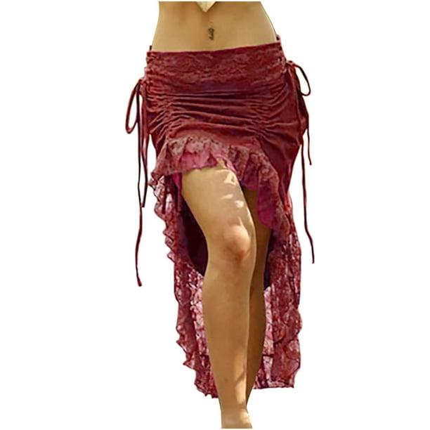 Fringe Skirts for Women Irregular Ruffles Bohemian Floral Long Skirt